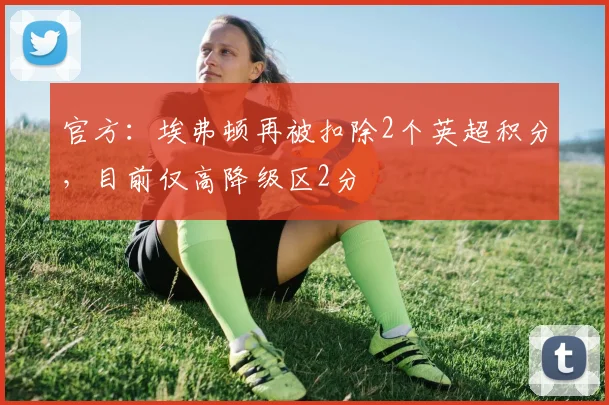 官方：埃弗顿再被扣除2个英超积分，目前仅高降级区2分